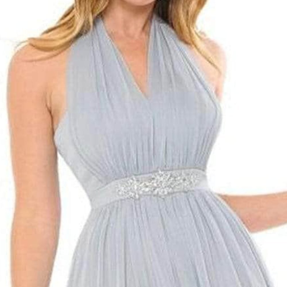SALE NWT Lenovia 5201 Bridesmaid Dress Chiffon Silver Size M - Picture 3 of 7